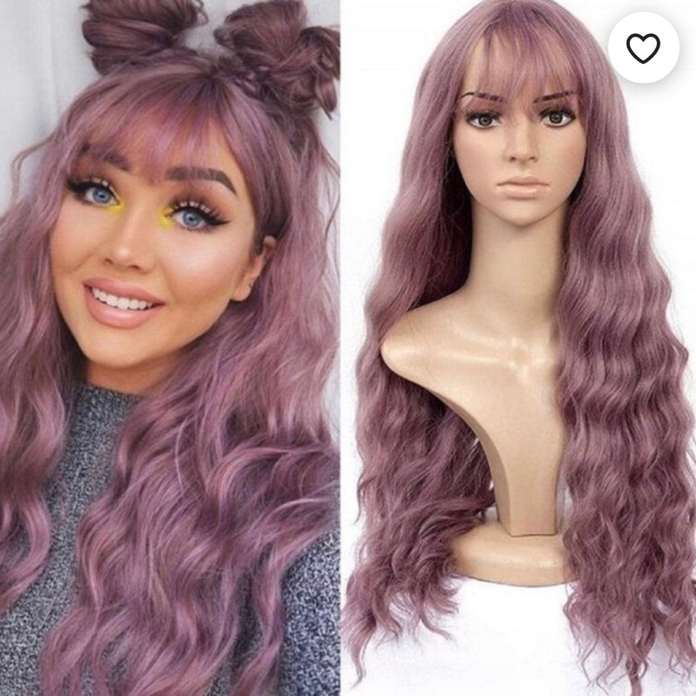 Lavender Wavy 26” Synthetic Wig with Bangs